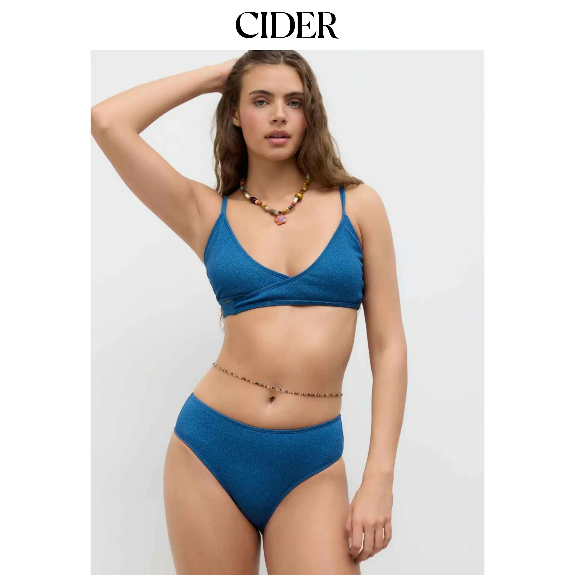Cider Texture V-neck Bowknot Criss-Cross Cheeky Bikini Set
