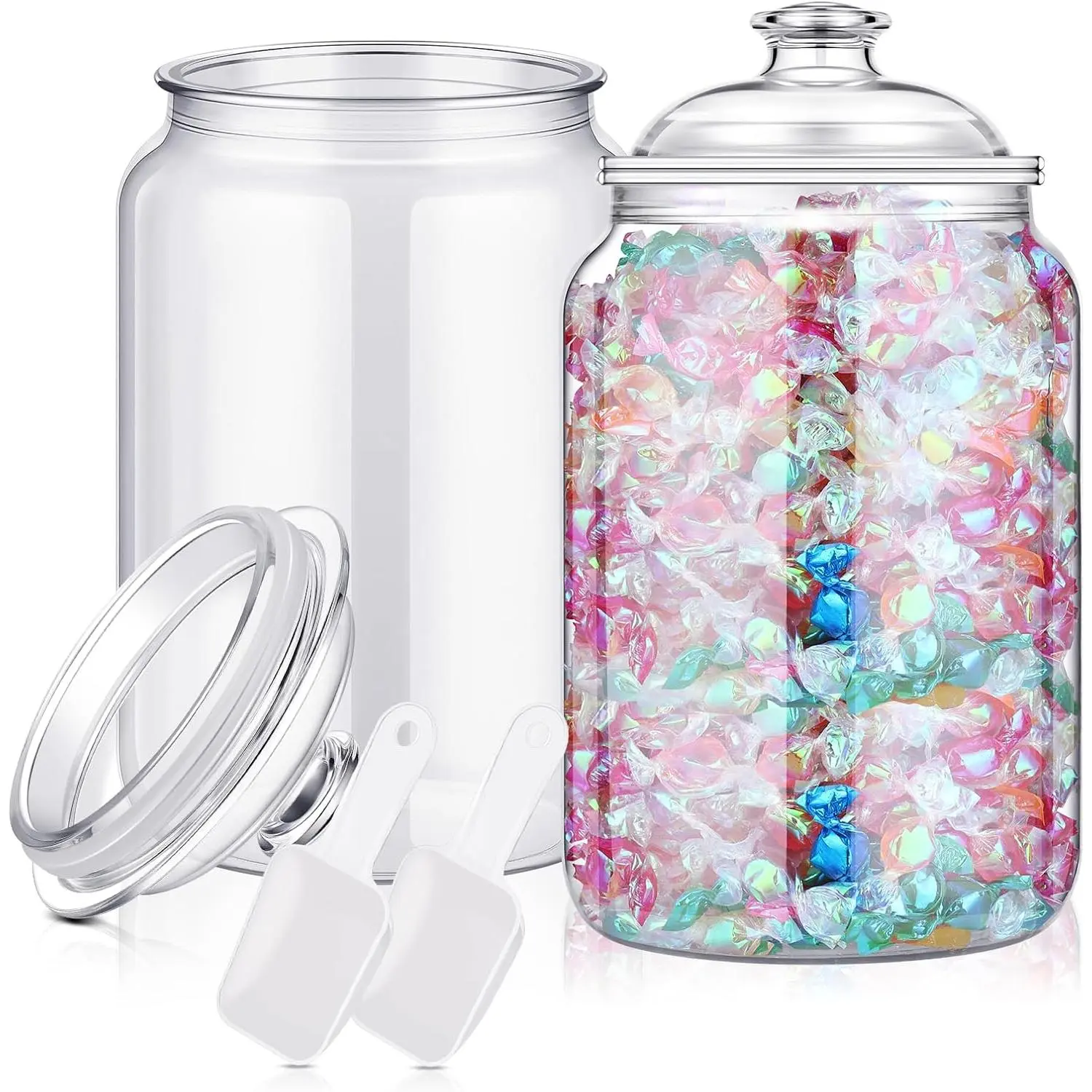 2 count Candy Jars with &Spoons Plastic Cookie Dispenser Container | 1 Gallon Airtight Storage , Candy Bar Supplies, Clear Storage Organization for Buffet,Wedding,,Kitchen,Office