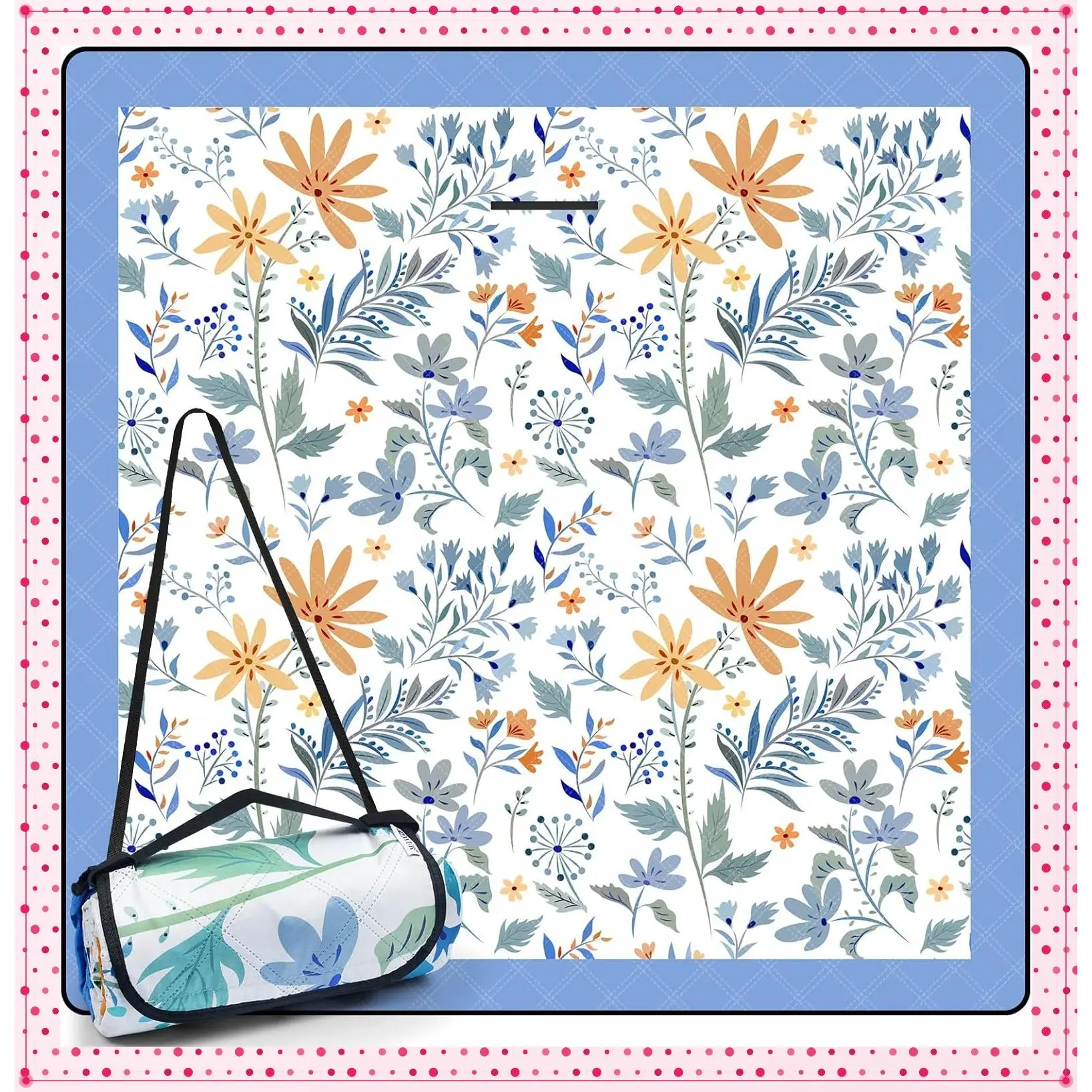 79"x79" Extra Large Waterproof Sandproof Outdoor Picnic Blanket Beach Mat Washable Foldable Portable for Grass Lawn Beach Camping (White with Flowers)Gift