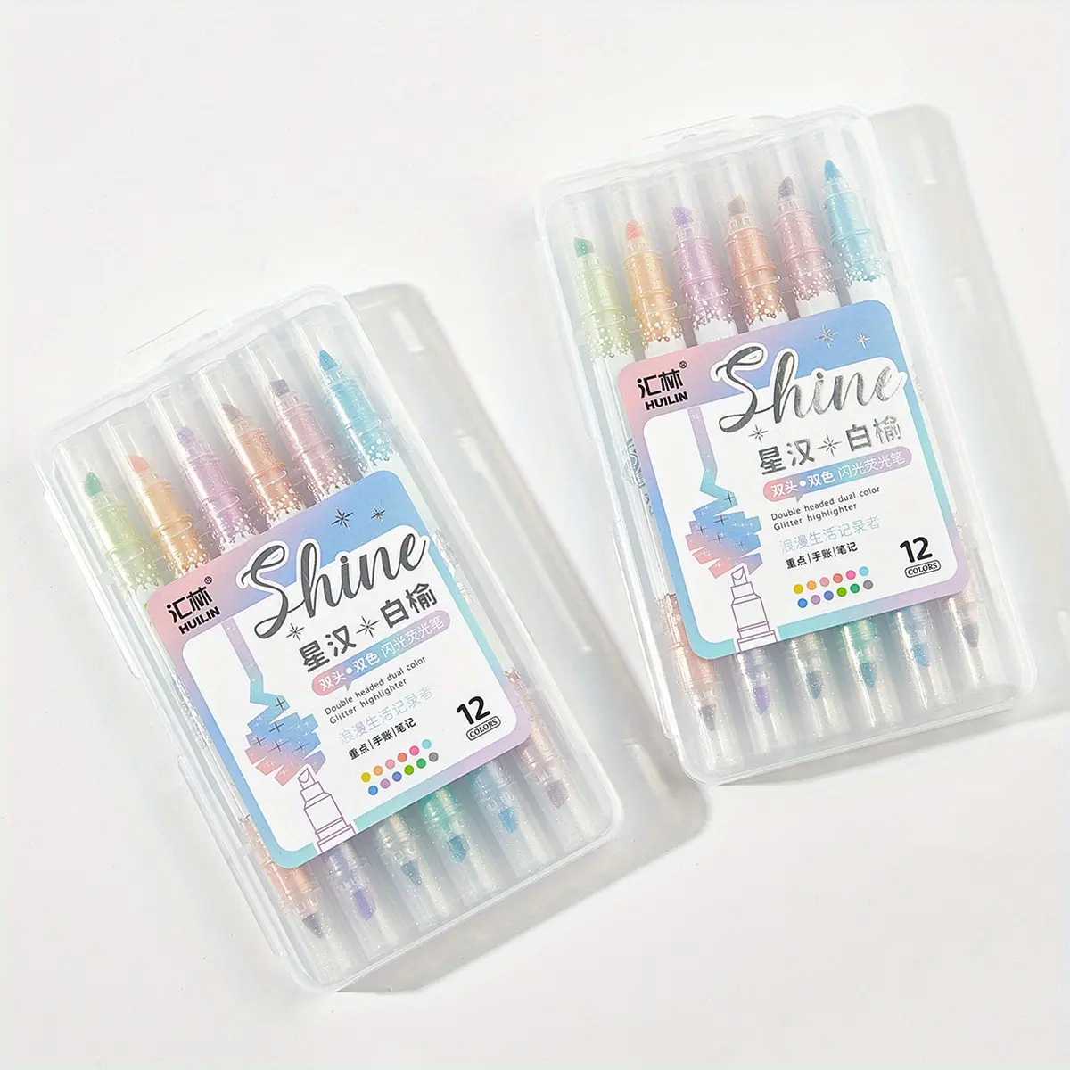 6Pcs Sparkling Galaxy 12-color eye protection, soft flash highlighter, fine flash, key point, mark, graffiti handbook pen, school stationery