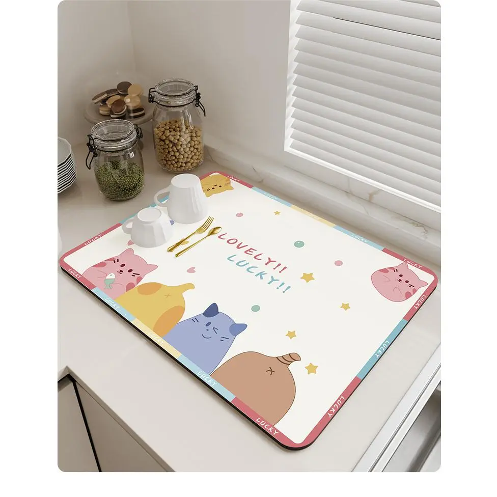 Absorbent Dish Drying Mat, Non Slip Rubber Back Kitchen Counter Drip Pad, Heat Resistant Quick Dry Waterproof Mat For Sink Coffee Table Tableware Dishes, Stain Resistant Easy To Clean Mildew Proof Non Formaldehyde Decorative Square Drain Mat