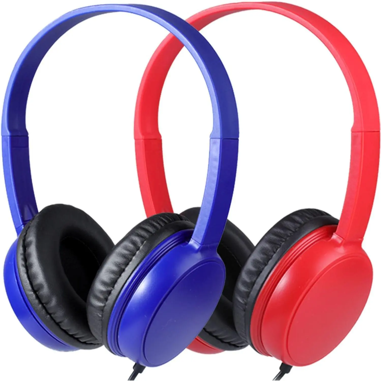 Headphones Bulk 2 Pack for Classroom School, 3.5mm Pulg, Lightweight, Sturdy Wired Headsets for Students and Adults (Red & Blue)