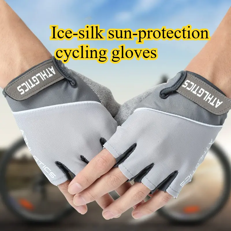 New Sports Gloves Half Finger For Men Women Outdoor Cycling Gym Workout Fitness Breathable Gloves For Running Bike Driving Daily Wear Soft Thin Cool Ice Silk Gifts Grey Gloves Bike Gym Mittens