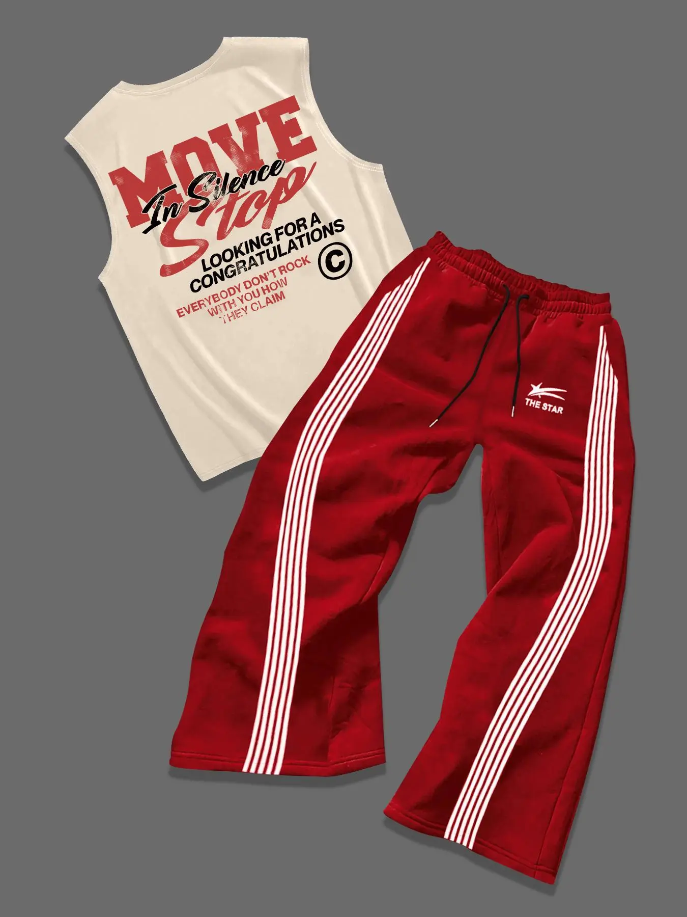 Men's Letter Graphic Tank Top & Tracksuit Bottom Two-piece Set, Regular Fit Sleeveless Round Neck Top & Striped Trim Sweatpants, Casual Summer Clothes Set for Outdoor