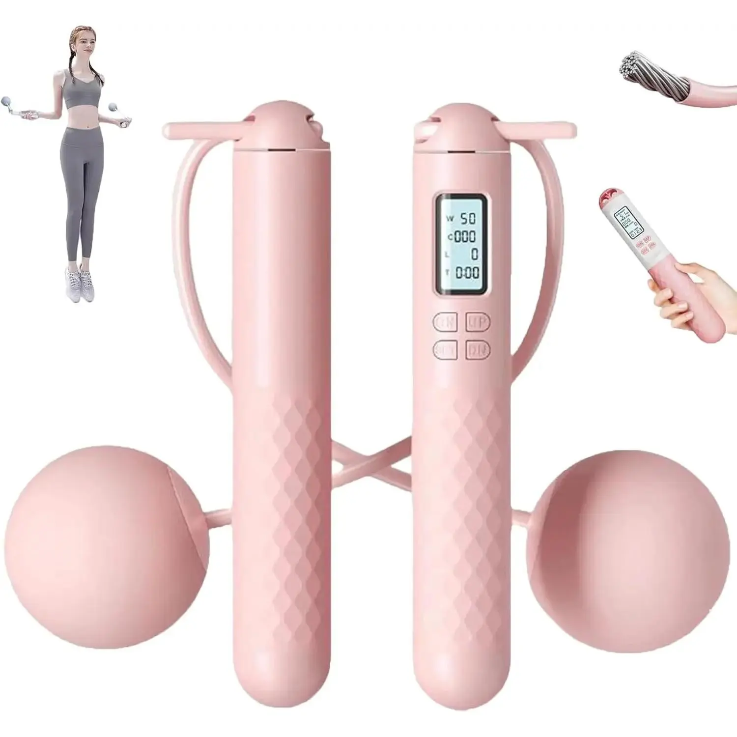 2-in-1 Weighted Skipping Rope with Digital Counter, Adjustable PVC Cordless Design with Firm Grip Handles for Adults & Kids Fitness Training, Training Equipment, Lcd Screen, Compact Carry, Cordless Handle, Indoor/Outdoor