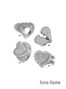 Street Hip Hop Heart Shape Ring, Fashionable Jewelry, Artificial Zirconia Full Embellishment, Shiny Eye-Catching Design, Unisex Valentine's Day Gift