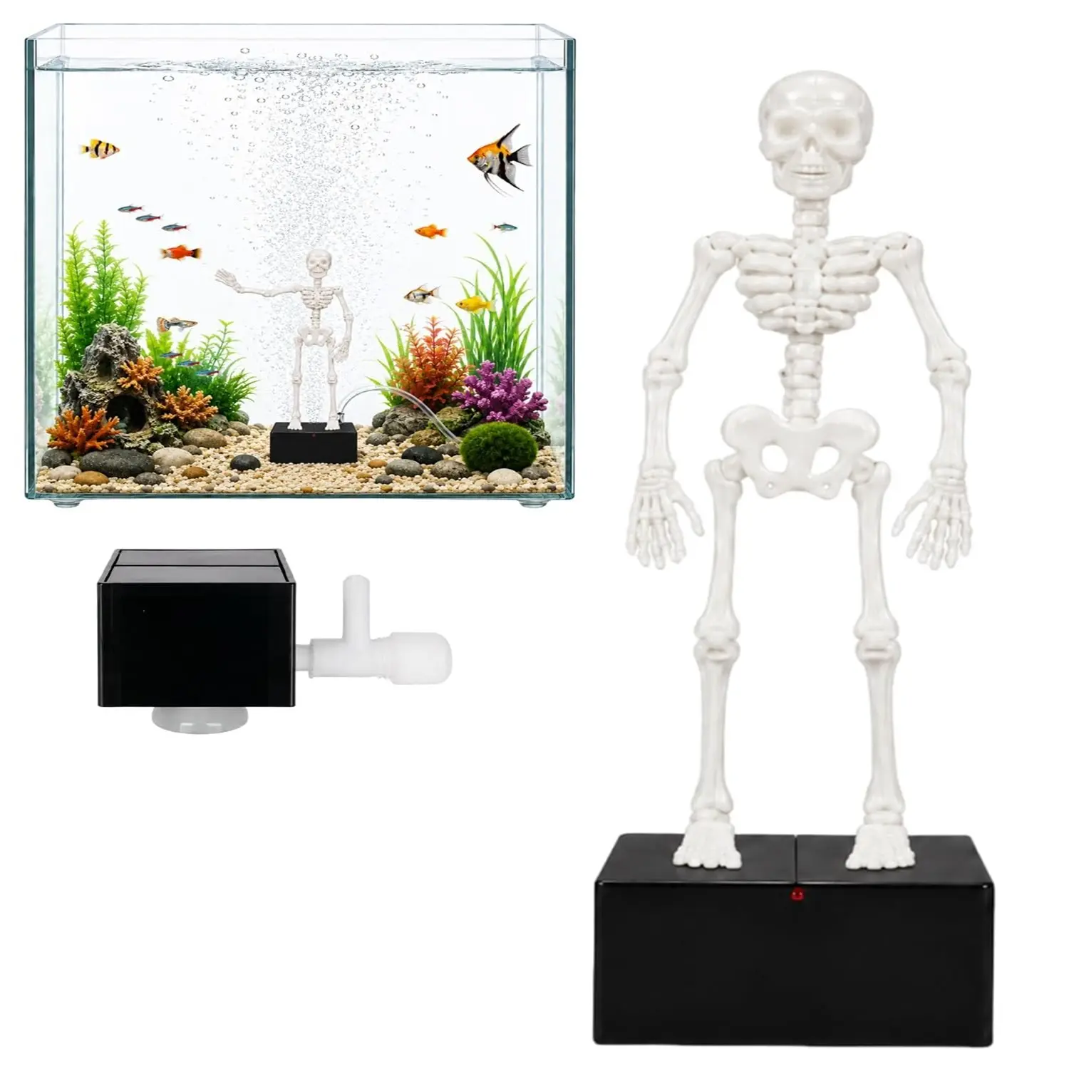 Halloween Dynamic Skull Fish Tank Decor, Interactive Fish Tank Decoration, Adjustable Bubbles, Safe Resin, Fun Gift for Fish Lovers