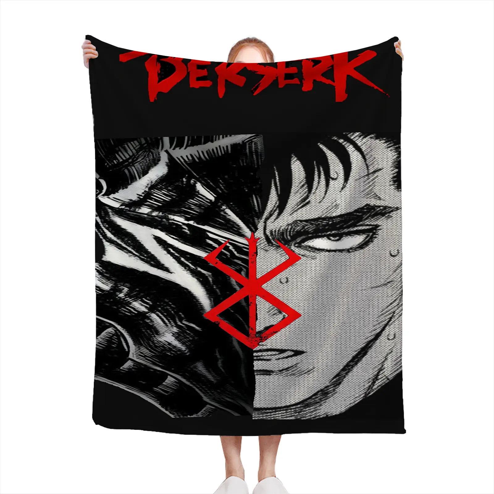 Soft Cozy Throw Blanket Flannel Fleece Berserk Anime Print Guts Design Lightweight Warm Bed Sofa Gift For Fans Berserk-7