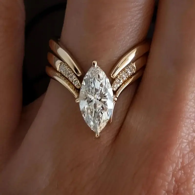 YOYO Women's Wedding Band - Marquise & Round-Cut Synthetic Zirconia Ring in KC Golden-Tone Copper (Compared to -Like Brilliance) - Affordable Luxury Jewelry for Engagement, Anniversary, Everyday Elegance - Year-Round Wedding Band Gift for Her