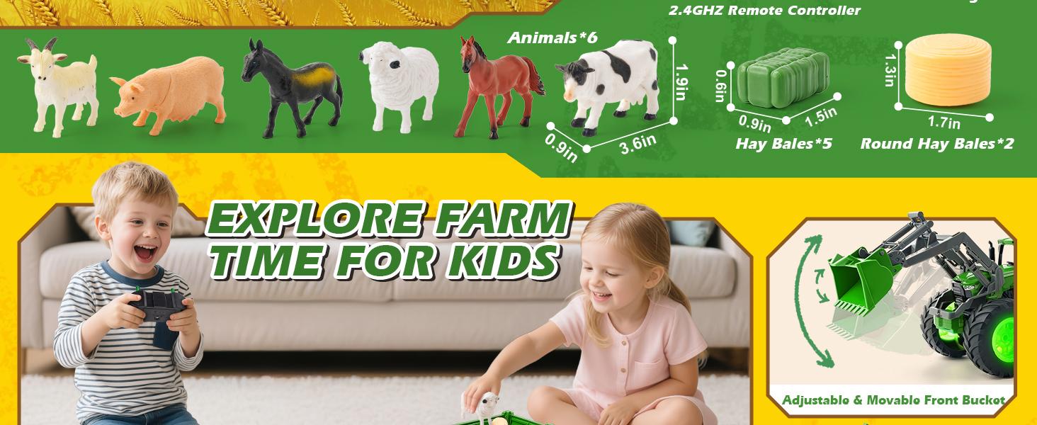 Remote Control Tractor Toy, Kids RC Tractor Set with Truck & Trailer and Light/Loading/8 Wheel, 2.4 Ghz RC Farm Vehicle Toys, Animal Farm Kids Toy for 3 4 5 6 7 8 9 Year Old Boys Girls Birthday Gift