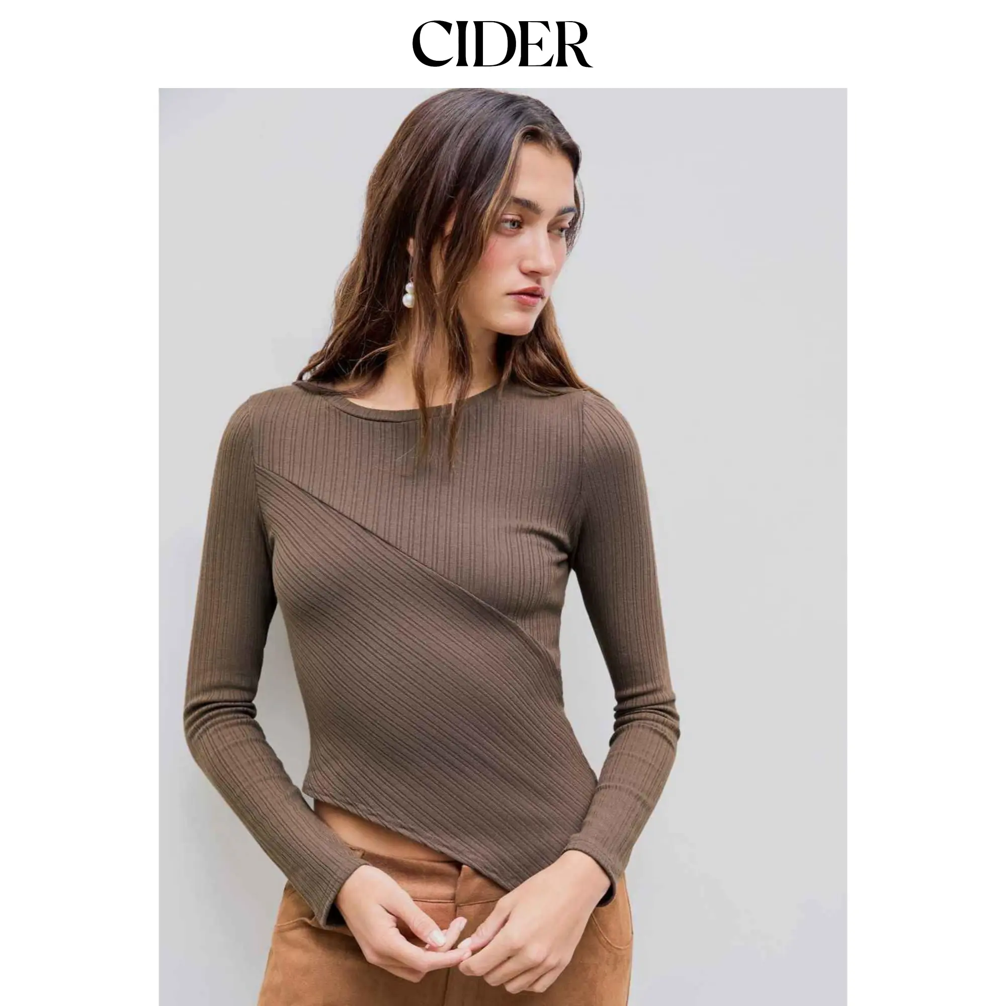 Cider [size 2-26] Rib Round Neck Solid Asymmetrical Top SohoChic