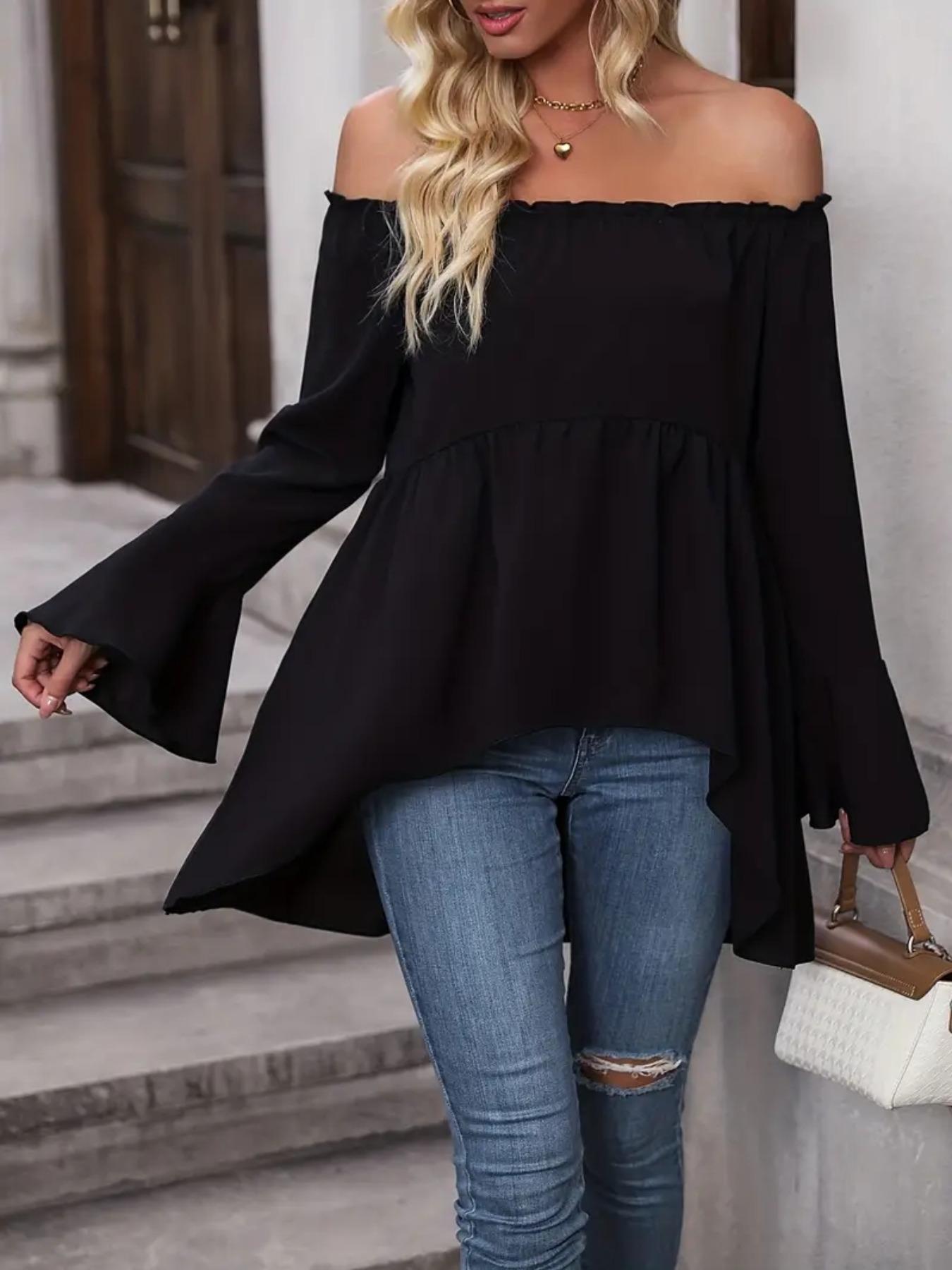 Plus Size Elegant Woven Long Sleeve Shirt, Blouse, Fitted Casual Plain Top with Stand Collar & Moderate Fabric, All Season Wear