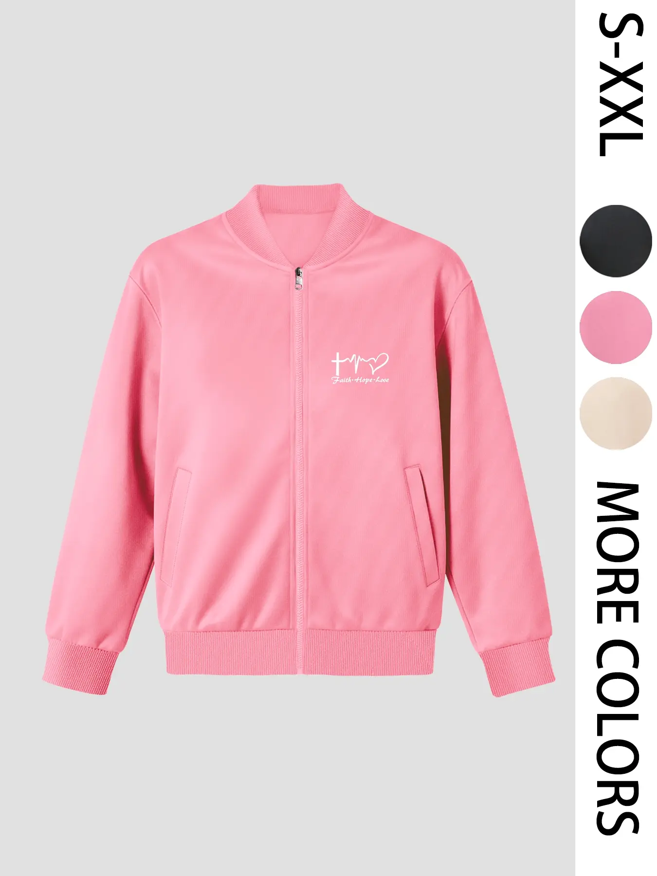 Faith-Hope-Love Women's Printed Zip Long-Sleeve Jacket, 4-Season Casual Long-Sleeve Bomber Jacket, Fashionable Outerwear for Daily Wear & Outdoor Activities - Layering Style