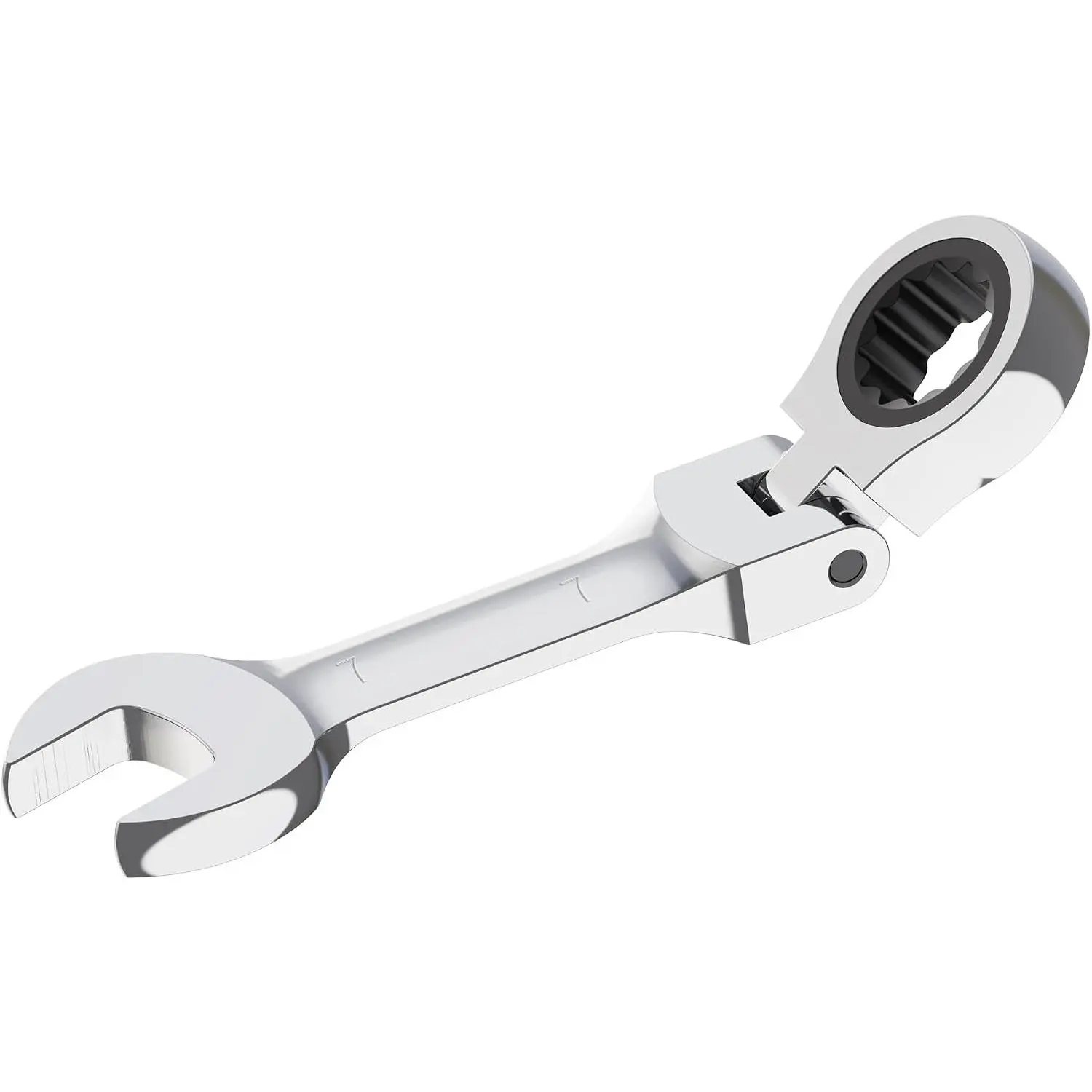 7mm Stubby Flex- Ratcheting Combination Wrench, SAE 72  | Anti-slip, 12 Point Ratchet Box End and Open End Spanner Tools, Heat-Treated CR-V Steel, for Portable and Tight Space Apply