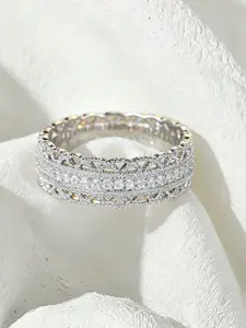 Vintage Flower Wire Full Circle Ring, Court Lattice Lace Retro Style, Unisex Wide Band Ring for Daily Wear, Casual and Formal Events