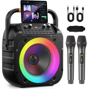 Karaoke Machine for Adults, Portable  Karaoke Speaker with 2  Microphones, Echo Adjustment, LED Lights, PA System with 6.5" Subwoofer, Support TV/AUX/USB/TF Card (Black)