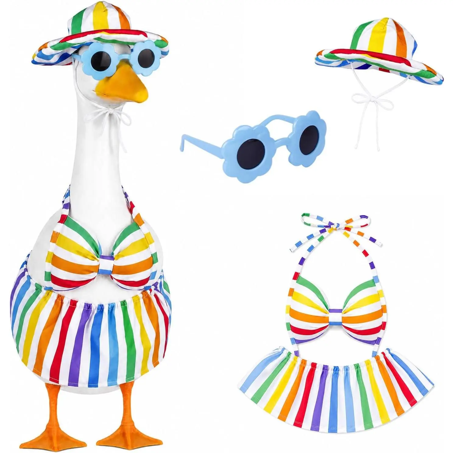 23-Inch Cement Goose Garden Statues & Sculptures Outfits, Summer Hawaiian Bikini Outfits for Outdoor Garden, DIY Beach Theme Porch Accessories, Decorative