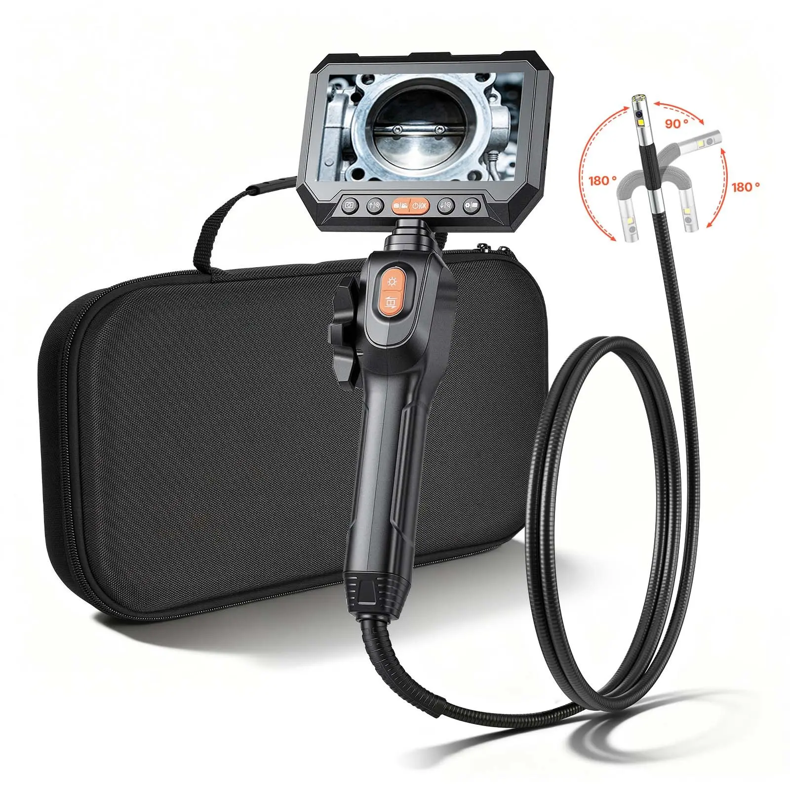 VEVOR 2-Way Dual-Lens Articulating Endoscope with Light, 1080P HD Industrial Borescope Inspection Camera with 0.24-inch Slim Articulated Probe, Rigid Snake Scope Cam for Wall Automotive Inspect-4.9FT