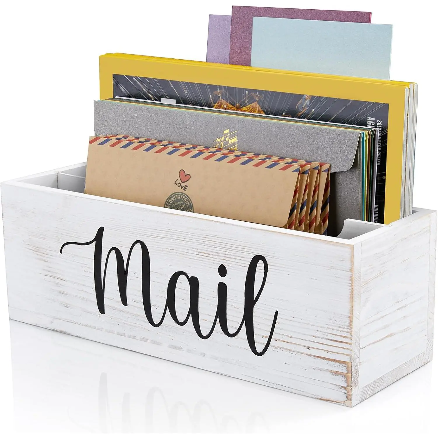 DRASTAR Mail Organizer Countertop, Mail Holder Wall Mount, Retro White Mail Sorter Organizer, Envelope Holder for Home Office