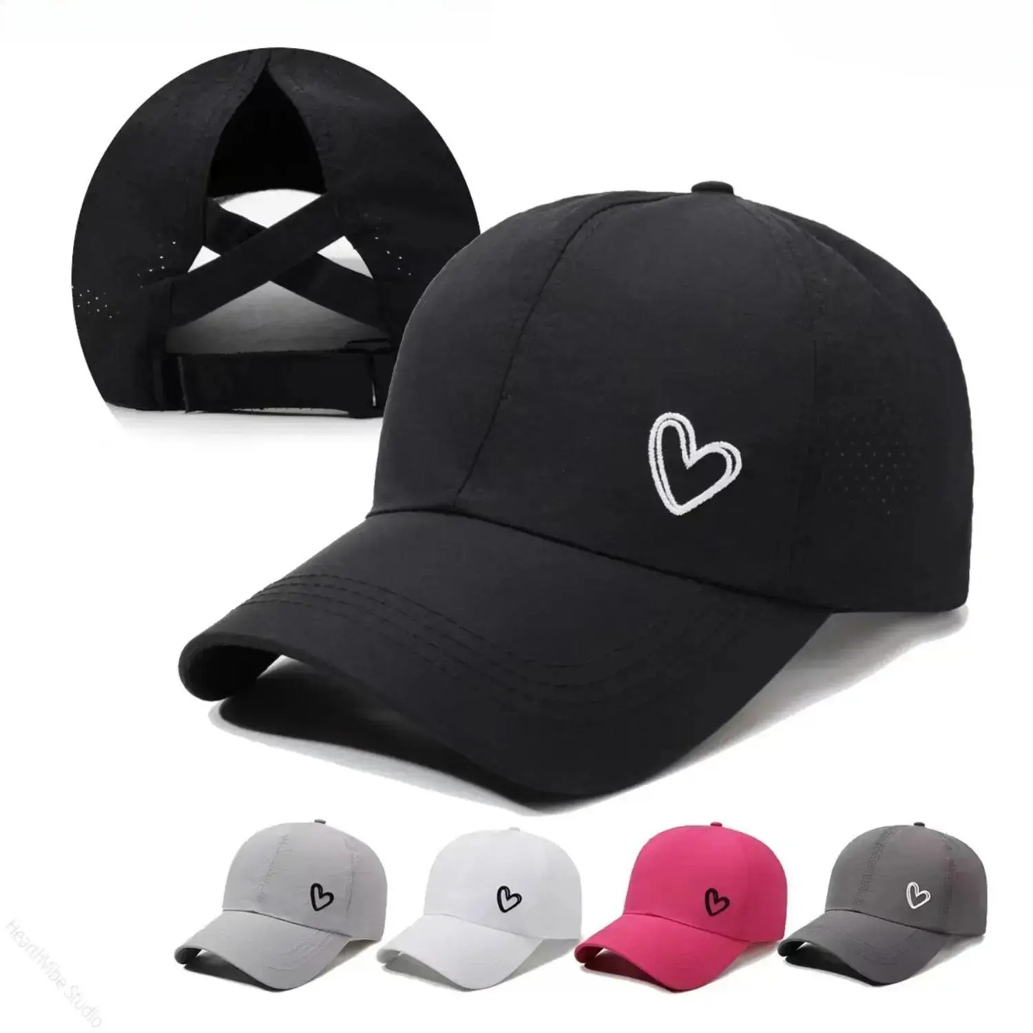High Ponytail Heart-Shaped Breathable Mesh Back Baseball Cap - Fashionable Hats, Sports & Outdoor Sun Protective Clothing Accessory, Breathable Mesh Hats