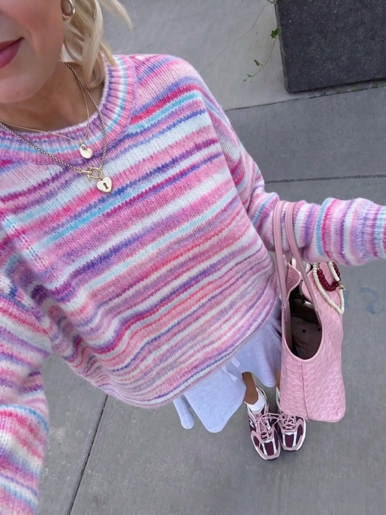 Women's Striped Fuzzy Knit Sweater, Round Neck Gradient Loose Fit Long Sleeve Rainbow Warm Pullover, Casual Knitted Top