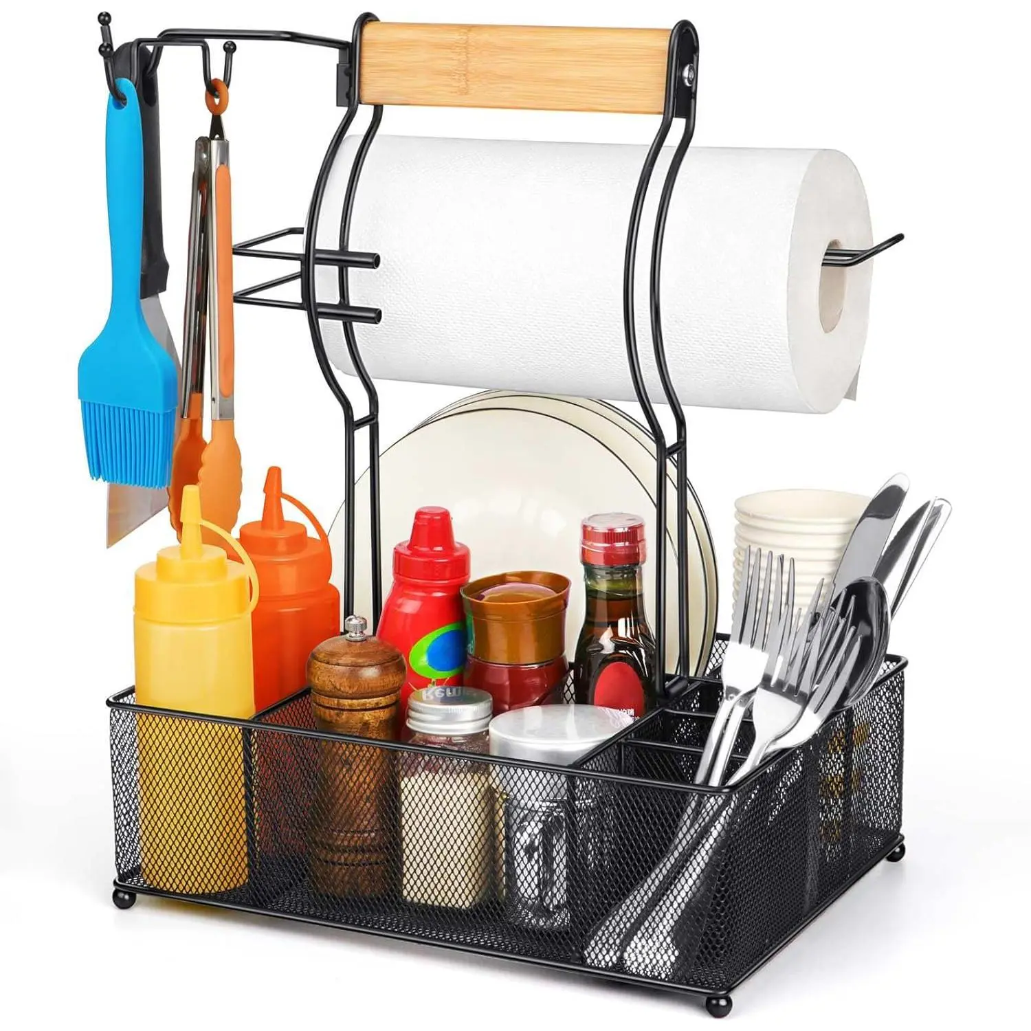 Grill , BBQ  with Paper Towel Holder, Picnic Condiment Utensil  for Outdoor Camping, Barbecue Accessories Storage Organizer for Griddle Grilling Tools, RV Patio Camper -Have