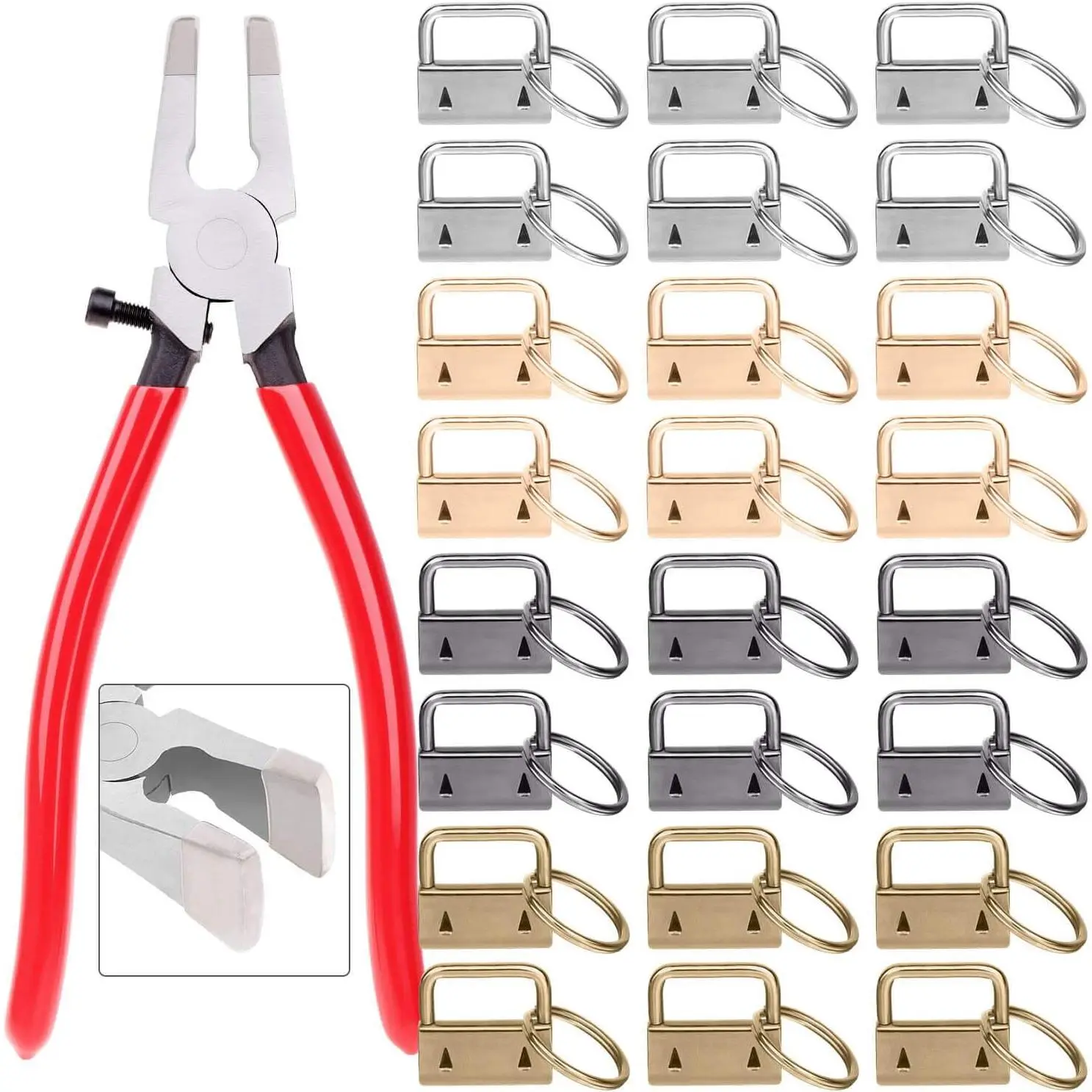 DIY Keychain Hardware Set 40 Pack, 1 Inch Key Chain Fittings with Pliers, Ideal for Handmade Wristlet, Lanyard & Keychain Craft