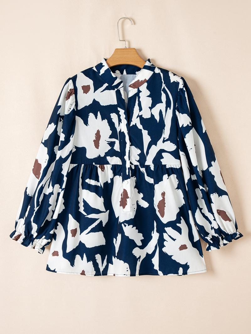 Women's Floral Print Long Sleeve Blouse, Casual Button Top for Daily Wear, Ladies Clothes for All Seasons