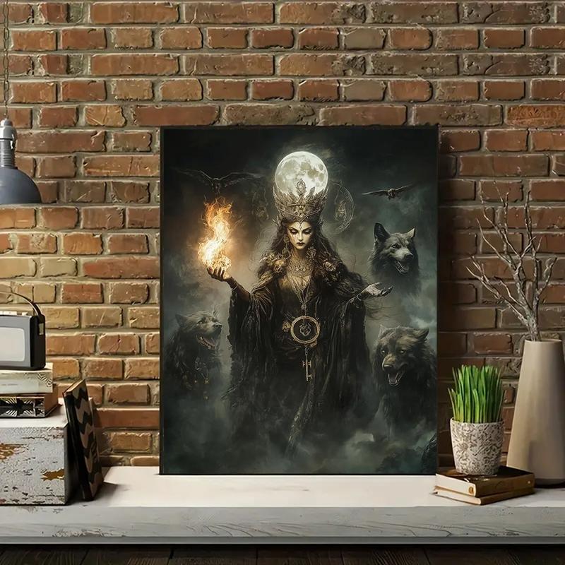 Goddess Hecate Fine Art Print, Witchcraft Vintage Oil Painting, Frameless Gothic Fantasy Wall Art with Hellhound & Raven, Home Decor Canvas Painting Ornaments Decoration Goddess Hecate Fine Art Print, Witchcraft Vintage Oil Painting, Frameless Gothic Fantasy Wall Art with Hellhound & Raven, Home Decor Canvas Painting Ornaments Decoration