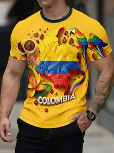 Colombian Cultural Pattern Tropical T-Shirt, South American Casual Fashion Top, Fitted Long Sleeve, Print Design, Comfortable Daily Wear