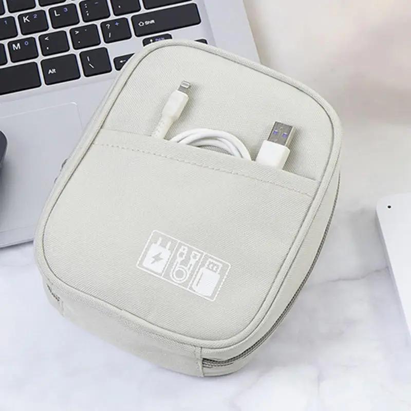 Oxford Travel Cable Bag Shockproof Multi-layer Charger Data Cable USB Bag Organizer Solid Color Electronic Accessory Storage Bag