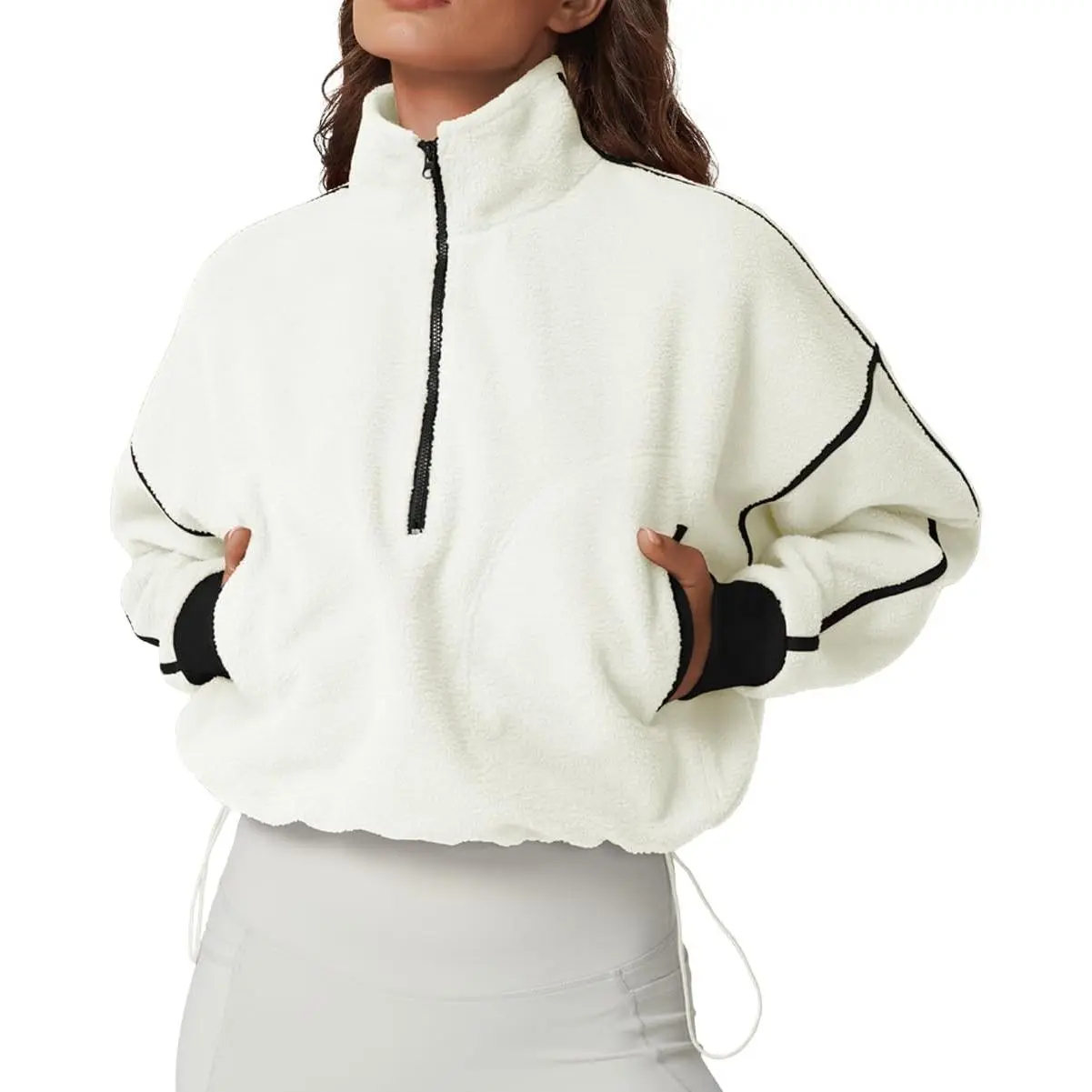Women's Half Zip Fleece Short Pullover Sweatshirt Winter Long Sleeve Cozy Sherpa Sweater Top
