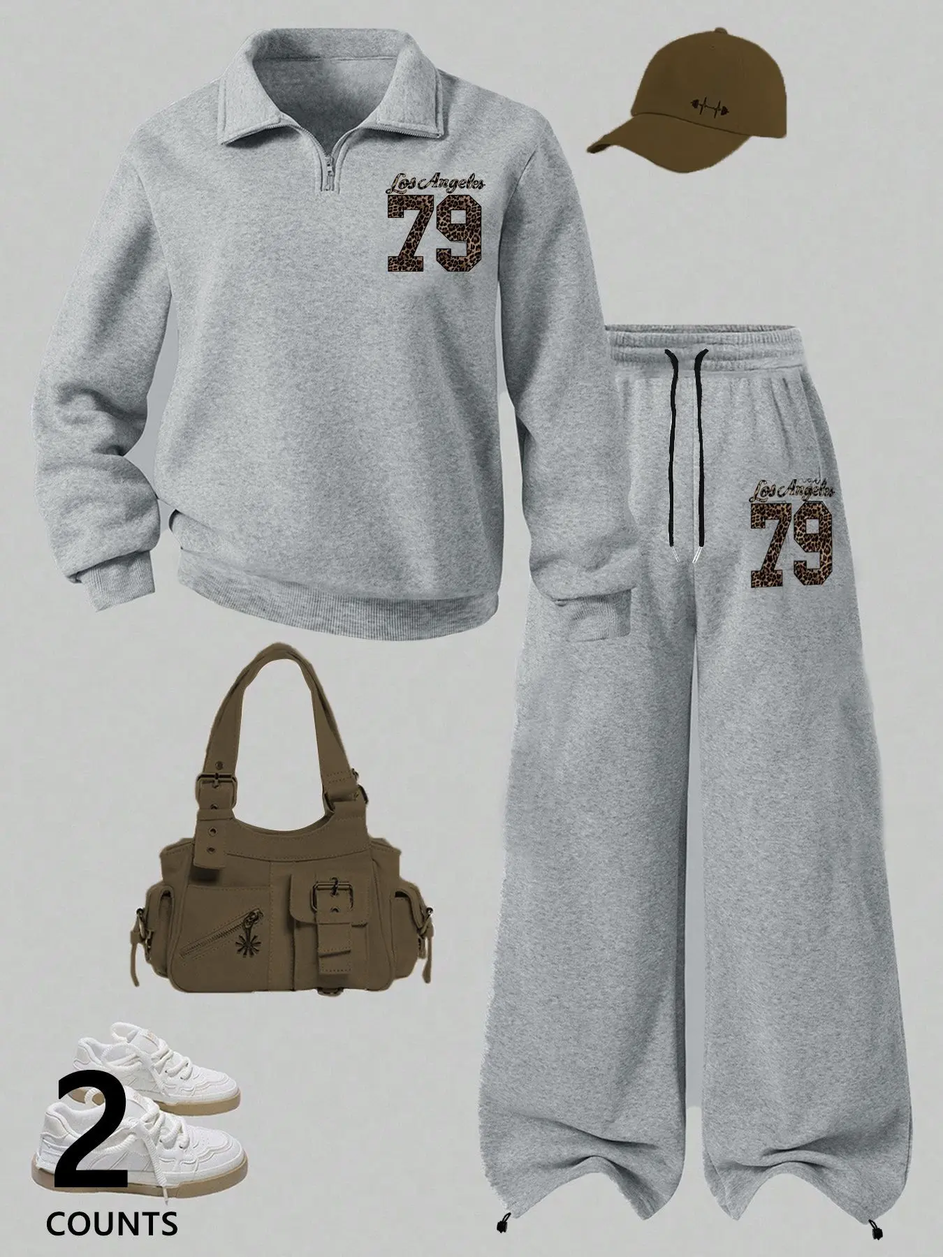 Women's Light Graphic Hoodie Set, Loose-Fit Long Sleeve Sweatshirt & Adjustable Drawstring Pants, Casual Fall Winter