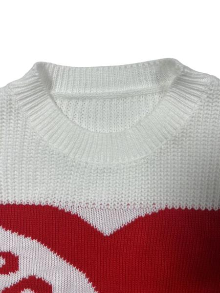New Heart Loose Knit Sweater for Women, Autumn Winter Round Neck Pullover, Casual Colorblock Design, Lazy Style Heart Pattern Top, Knitted Shirt