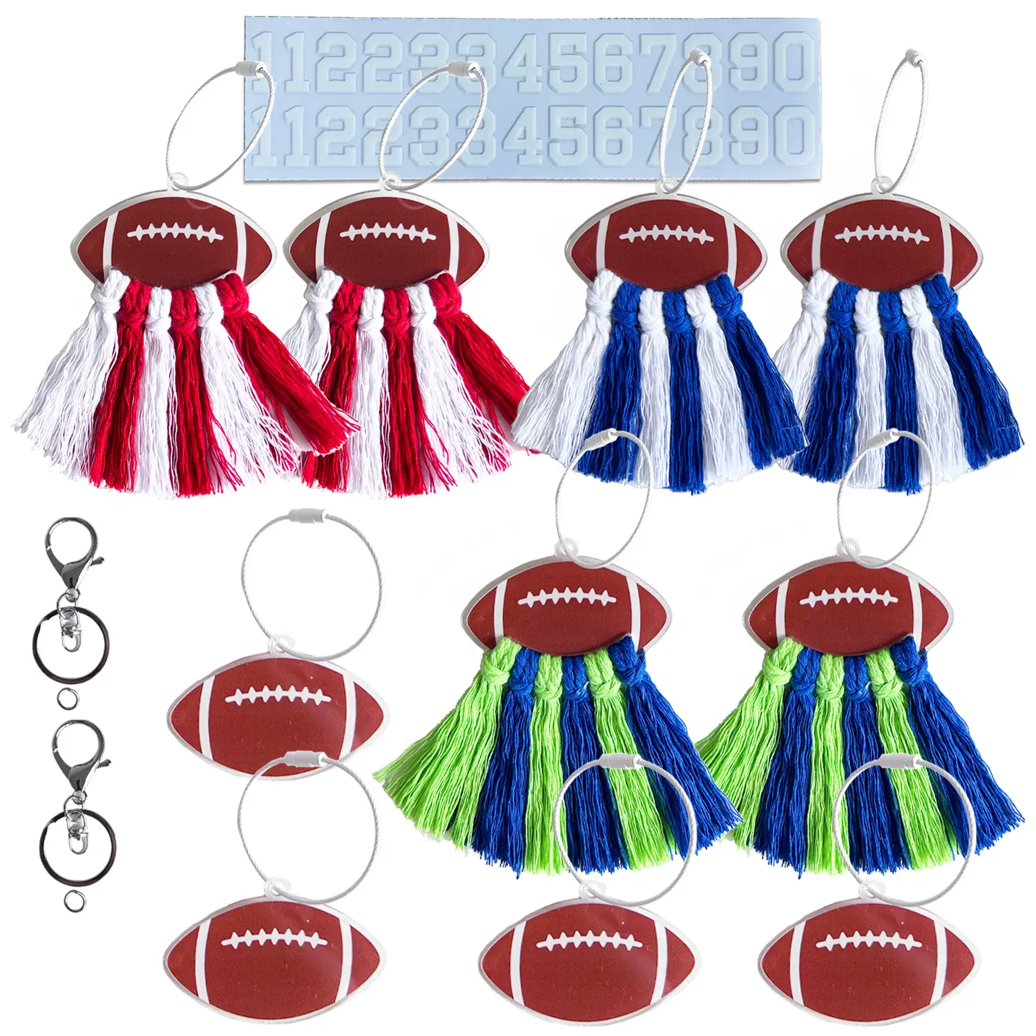 10Pcs Tassel Football Luggage Tags for Travel Suitcase Labels,Sports Keychain,bag Accessorie,Football game Day Party Favors,School Bag tag Keyring,football player gifts bulk
