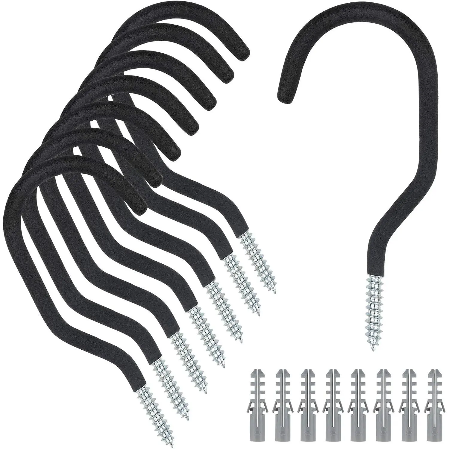 Large Heavy Duty Screw Hooks for Hanging Plants, Outdoor String Lights, Bike, 8 Pack Ceiling Hooks for Garage Organization and Storage, Black No Drill Wall Hangers(Gift)
