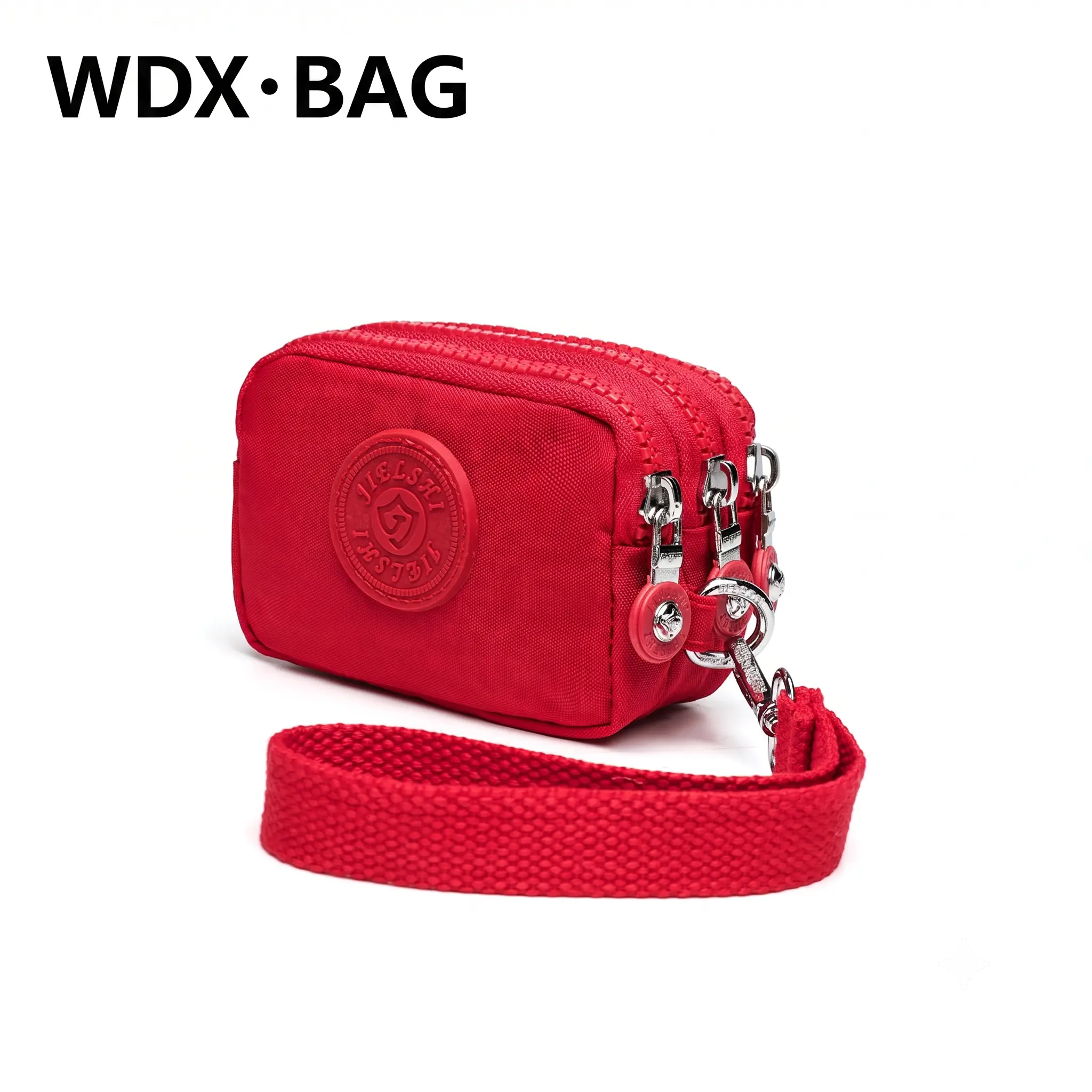 WDXBAG Women's 3-Layer Zippered Coin Purse Wristlet - Nylon Everyday Wallet with Detachable Wrist Strap, Top-Handle Handbag
