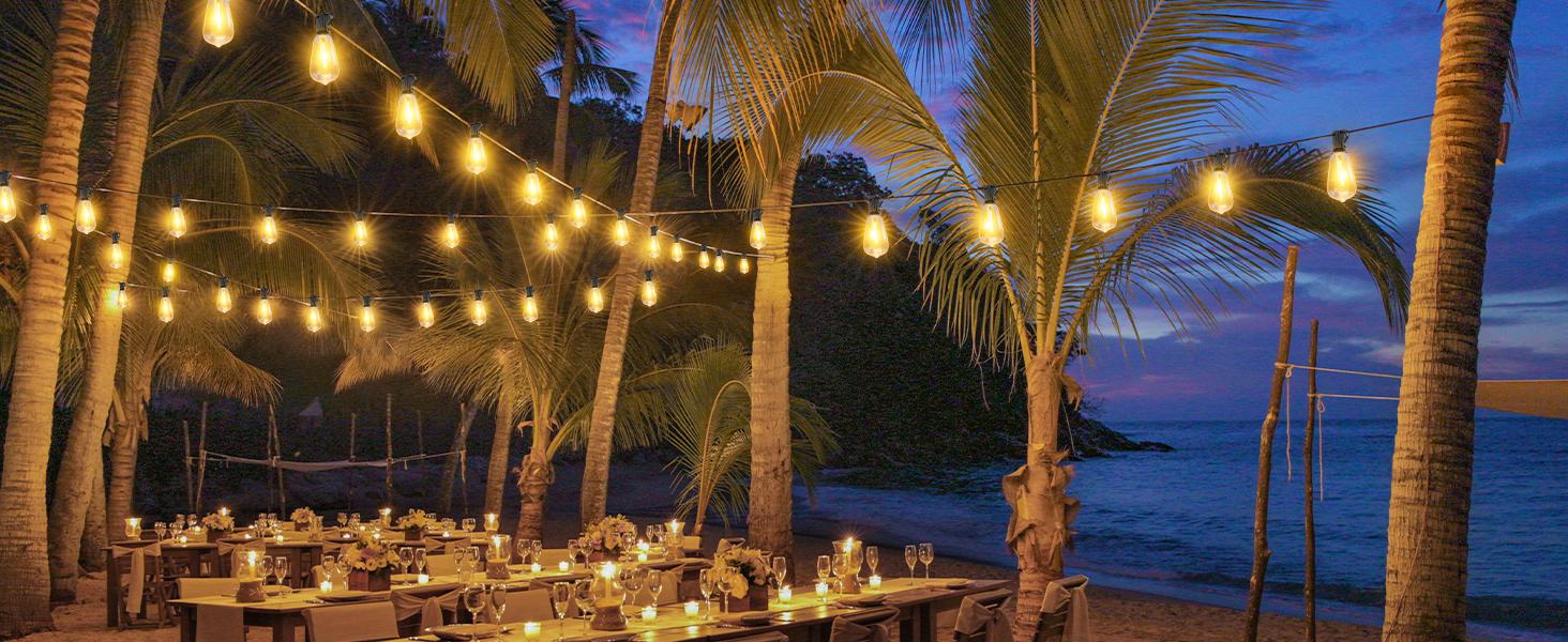 100FT Solar String Lights Outdoor Waterproof with Remote, 36+2 Shatterproof ST38 LED Bulbs, Dimmable Patio Lights Solar Powered, 3 Lighting Modes Solar Lights for Backyard, Garden, Deck