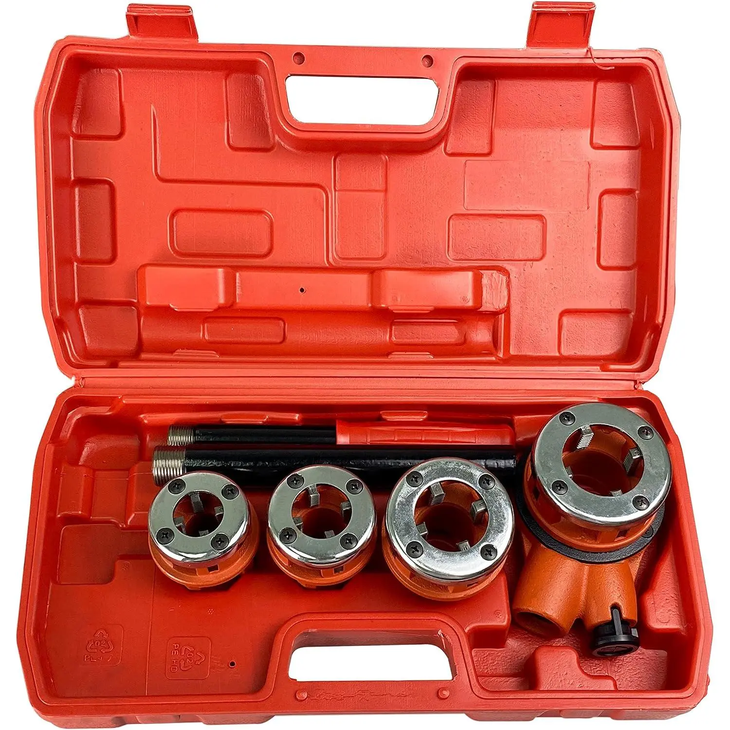 (R Ratchet Pipe Threader Kit Ratcheting Pipe Threading Tool Set (4 dies) 1/2", 3/4", 1" 1-1/4"