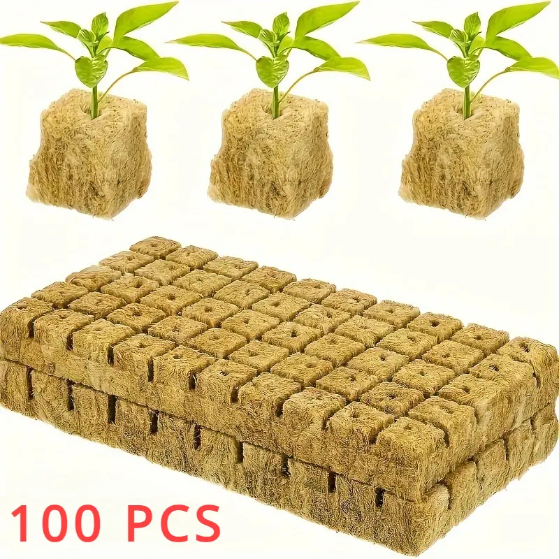 100pcs EcoGrow Rockwool Hydroponic Grow Cubes - High Porosity Planting Medium for Seed Germination and Vegetative Growth, Easy to Cut & Transplant, High Water Retention Gardening Supplies