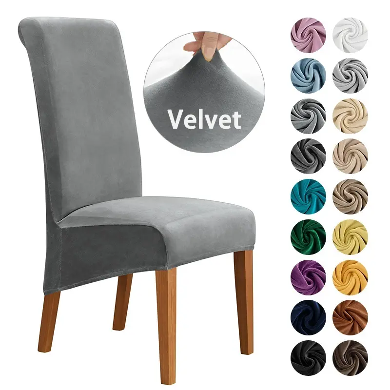 6 Pieces Real Velvet Fabric XL Size Chair Cover Big Size Long Back Europe Style Seat Chair Covers Set For Restaurant Hotel Dining Chair Slipcovers