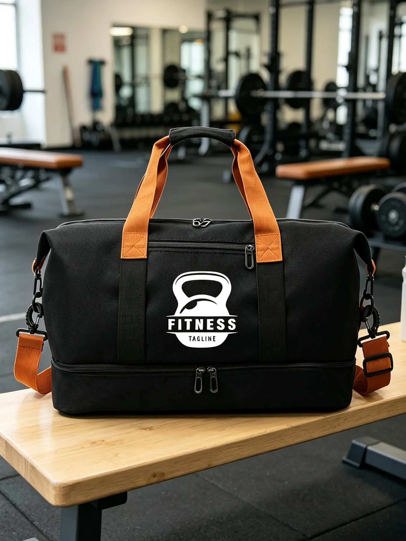 Large Capacity Duffle Bag with FITNESS Print, Unisex Gym Sports Bag, Convertible Shoulder & Crossbody Travel Bag, Multiple Pockets & Separate Shoe Compartment, Perfect for Workout, Short Trips & Overnight Stays, Holiday Gift for M