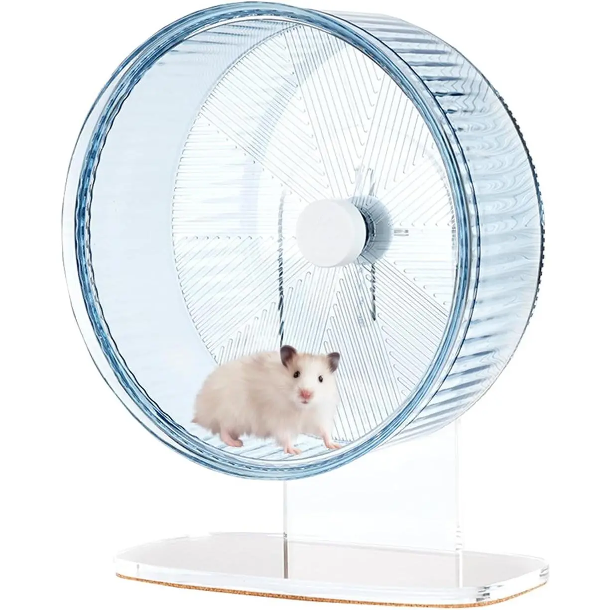 8.5 in Super Silent Hamster Exercise Wheel - Blue, Durable Toy with Adjustable Height, Bite-Resistant Acrylic Stand, Solid Base, PS Plastic, Cute Decor for Small Pets (DIY Cage, Glass Tank Compatible)