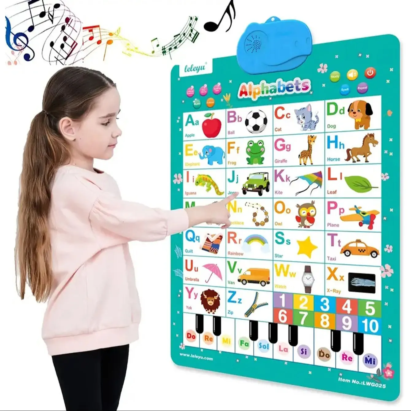 Interactive Alphabet and Numbers Learning Poster for Kids, Talking Abc and 123 Music Poster, Early Education Tool, Preschool Learning Tool, Requires 3 Aa Batteries