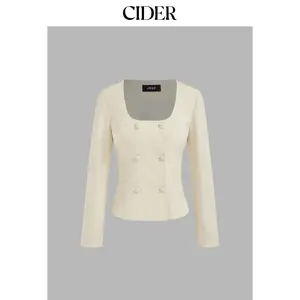 Cider [size 2-10] U-neckline Solid Button Blazer