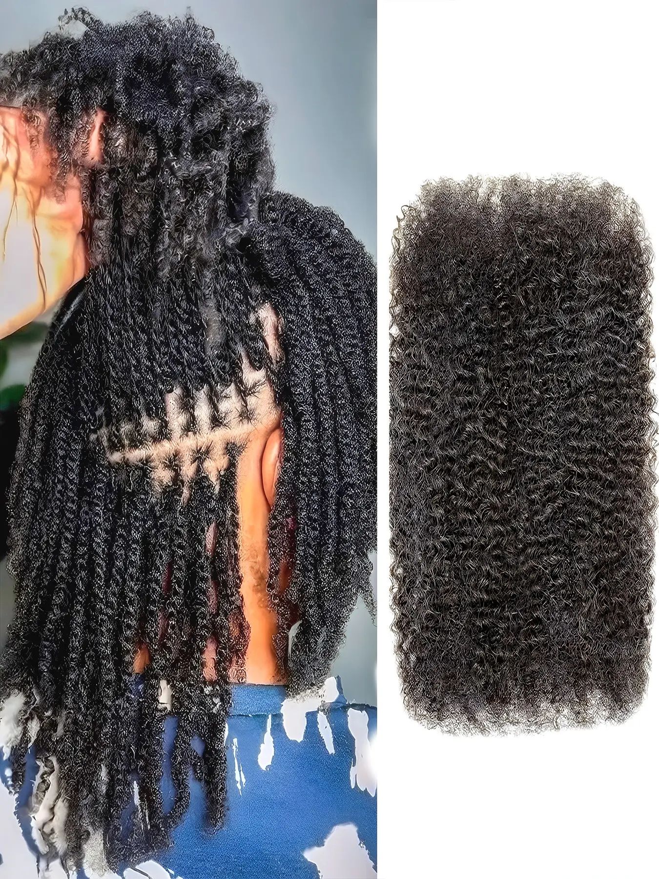Afro Kinky Curly Bulk Human Hair, Fluffy No Weft Braiding Hair 30g/Pc,  Micro Twist Mini Locs Hair Extensions