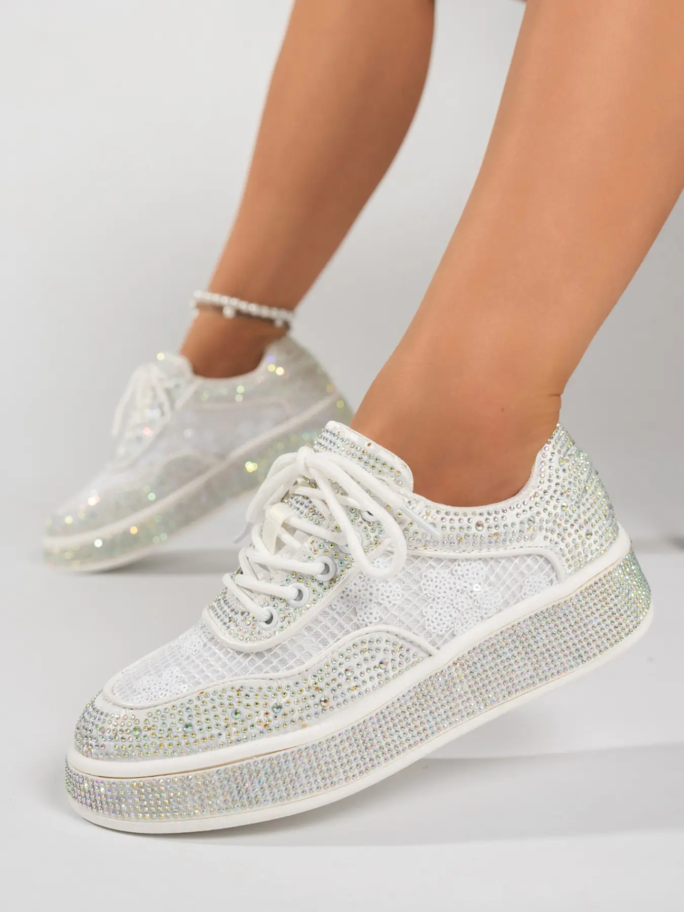 Luxury Glitter Full Rhinestone Patchwork Sneakers, Irregular Colorful Rhinestones, Anti-Slip Thick Sole, Low Top Platform, Party Shoes for Women