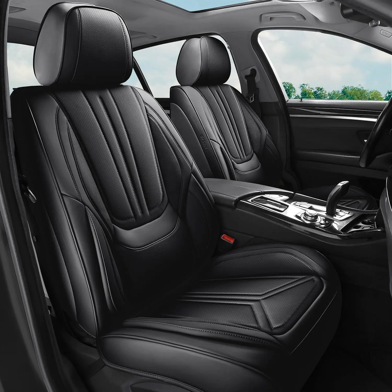 Seat Covers Full Set Black, Leather seat Covers,  Fit | Luxury Leather  Seat Covers,  and Breathable Seat Covers With   support,  Fit for