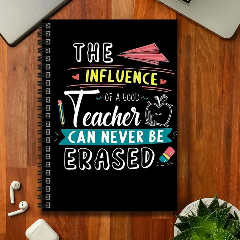 A teacher-themed spiral notebook, Teacher appreciation notebook, with the words "The impact of a good teacher is never forgotten" paired with paper airplane, apple designs, suitable for work records, study notes, diary writing, etc., it's also a thoughtf