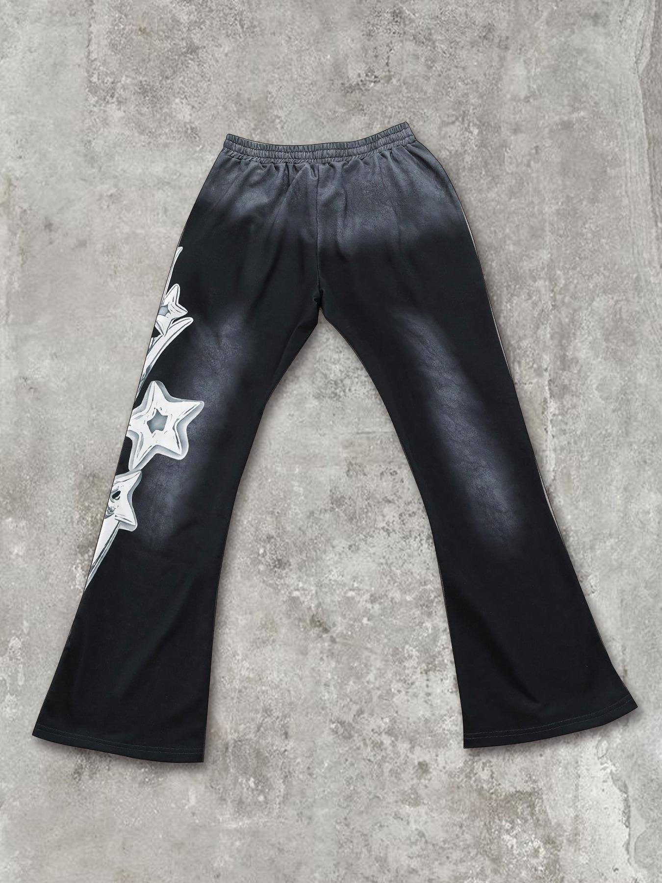 Men's Regular Fit Graphic Print Drawstring Waist Sweatpants, Street Fashion Casual Pocket Trousers for Daily Wear, Men's Bottoms for All Seasons, Flare Leg Pants, Casual Streetwear Trousers, Casual Street Style